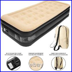 Inflatable High Raised Single Air Bed Mattress Airbed With Builtin Electric Pump