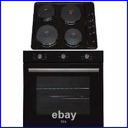 SIA 60cm Black Built In 71L Electric Single Fan Oven & 4 Zone Solid Plate Hob
