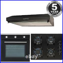 SIA 60cm Black Electric Single Fan Oven, 4 Burner Gas Hob & Visor Cooker Hood