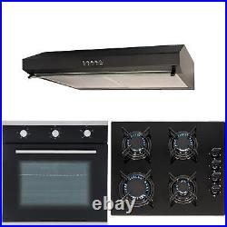 SIA 60cm Black Electric Single Fan Oven, 4 Burner Gas Hob & Visor Cooker Hood