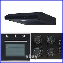 SIA 60cm Black Single Electric Fan Oven, 4 Burner Gas Hob And Visor Cooker Hood