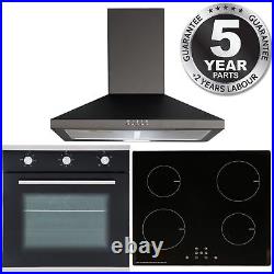 SIA 60cm Black Single Electric Fan Oven, 4 Zone Induction Hob & Cooker Hood Fan