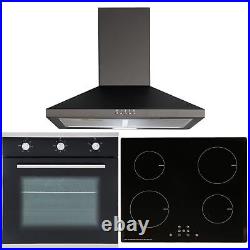 SIA 60cm Black Single Electric Fan Oven, 4 Zone Induction Hob & Cooker Hood Fan