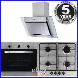 SIA 60cm Single Electric Fan Oven, 4 Burner Gas Hob & Angled Chimney Cooker Hood