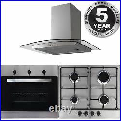 SIA 60cm Single Electric Fan Oven, 4 Burner Gas Hob & Curved Glass Cooker Hood