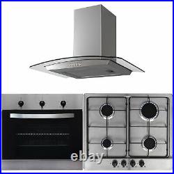 SIA 60cm Single Electric Fan Oven, 4 Burner Gas Hob & Curved Glass Cooker Hood