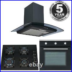 SIA 60cm Single Electric Fan Oven, 4 burner Gas Glass Hob And Smoked Glass Hood