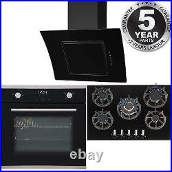 SIA 60cm Single Electric Oven, Black Gas 70cm Hob & Curved Glass Cooker Hood