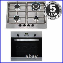 SIA 60cm Stainless Steel Digital Single Electric Fan Oven And 4 Burner Gas Hob