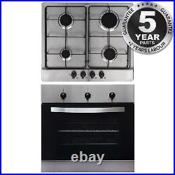 SIA 60cm Stainless Steel Single Electric True Fan Oven & 4 Burner Gas Burner Hob