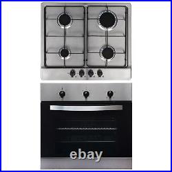 SIA 60cm Stainless Steel Single Electric True Fan Oven & 4 Burner Gas Burner Hob