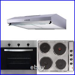 SIA 60cm True Fan Single Electric Oven, 4 Zone Plate Hob & Visor Cooker Hood Fan