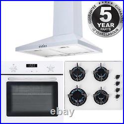 SIA 60cm White Single Electric Fan Oven 4 Burner Gas Hob & Chimney Cooker Hood