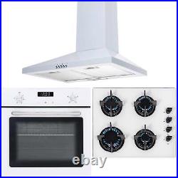 SIA 60cm White Single Electric Fan Oven 4 Burner Gas Hob & Chimney Cooker Hood