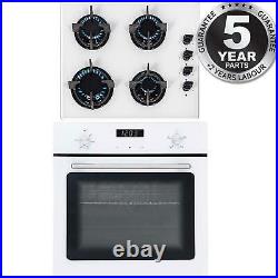 SIA 60cm White Single Electric True Fan Kitchen Oven & 4 Burner Gas On Glass Hob