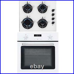 SIA 60cm White Single Electric True Fan Kitchen Oven & 4 Burner Gas On Glass Hob