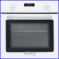 SIA 60cm White Single Electric True Fan Kitchen Oven & 4 Burner Gas On Glass Hob