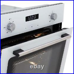 SIA 60cm White Single Electric True Fan Kitchen Oven & 4 Burner Gas On Glass Hob