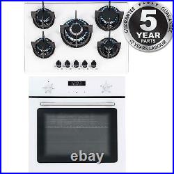 SIA 60cm White Single Electric True Fan Oven & 70cm White 5 Burner Gas Glass Hob