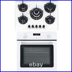 SIA 60cm White Single Electric True Fan Oven & 70cm White 5 Burner Gas Glass Hob