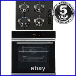 SIA BISO6SS 60cm Black Single Electric True Fan Oven & 4 Burner Gas On Glass Hob