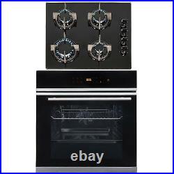 SIA BISO6SS 60cm Black Single Electric True Fan Oven & 4 Burner Gas On Glass Hob