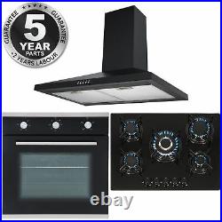 SIA Black Single Electric Oven, 5 Burner Gas On Glass Hob & Chimney Cooker Hood