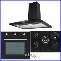 SIA Black Single Electric Oven, 5 Burner Gas On Glass Hob & Chimney Cooker Hood