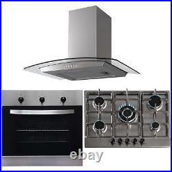 SIA Stainless Steel 60cm Single Electric Oven, 70cm Gas Hob & Curved Glass Hood